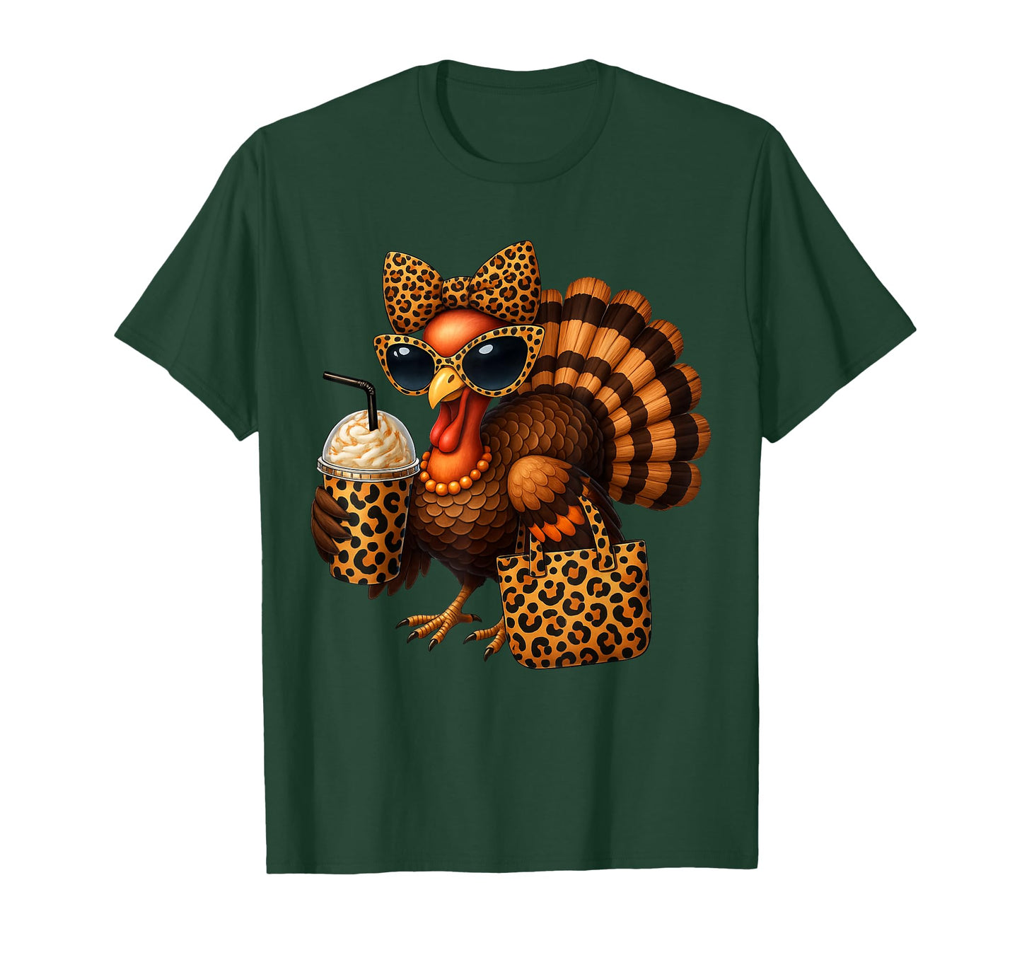 Turkey with Coffee Coquette Bow Thanksgiving Women Girl T-Shirt