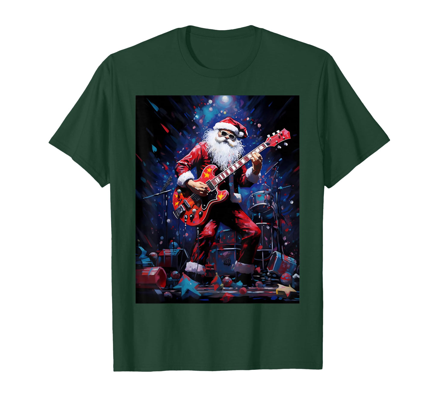 Men's Christmas Rock Punk Guitar Santa Claus Print T-Shirt