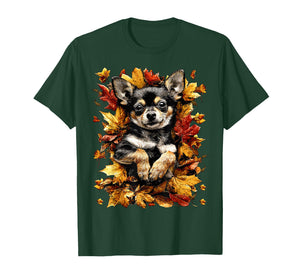Cute Chihuahua with Autumn Leaves Fall Season Vibes Dog T-Shirt