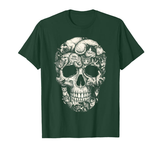 Halloween Cat Skull Skeleton Kitty Gothic Horror Art Pet T-Shirt