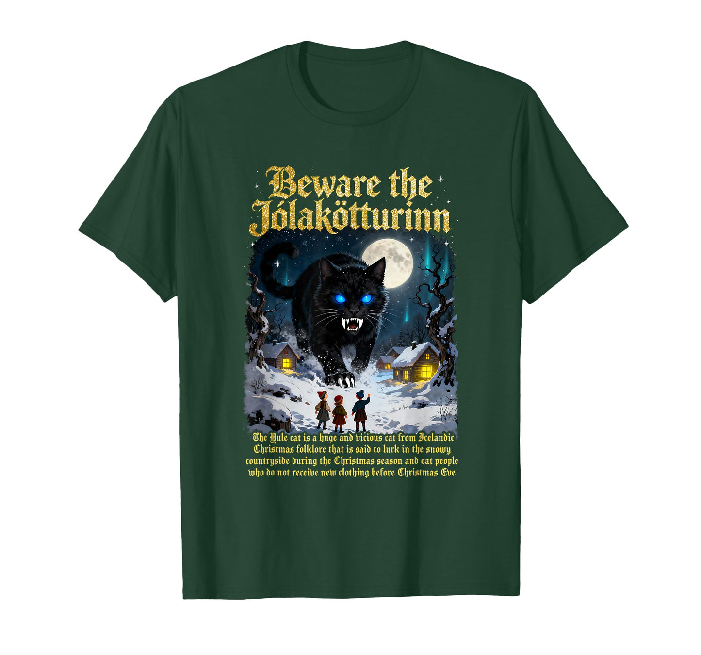 Icelandic Vintage Beware Jolakotturinn Yule Cat Christmas T-Shirt