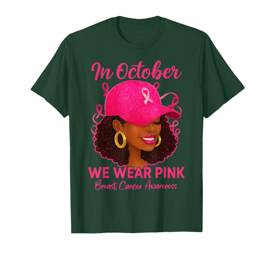in October We Wear Pink Black Women Breast Cancer Awareness T-Shirt