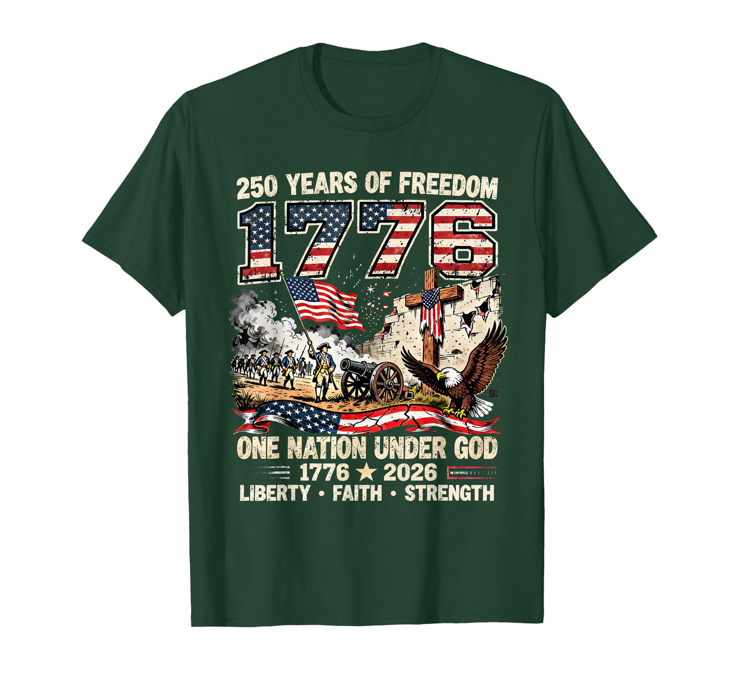 250 Years of Freedom 1776 One Nation Under God USA Flag T-Shirt
