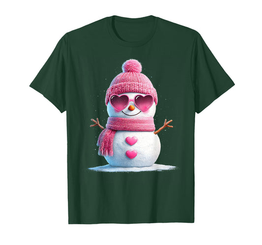 Pink Snowman Beanie Girly Merry Christmas Women Sunglasses T-Shirt