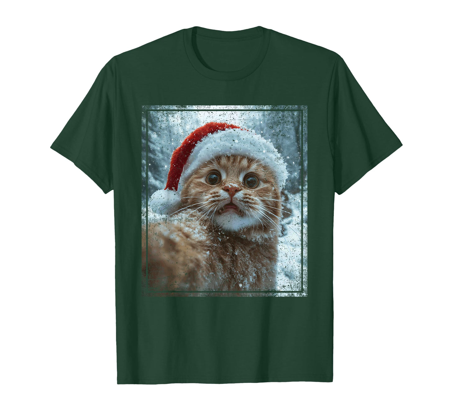Funny Christmas Cat Selfie Santa Hat Design T-Shirt