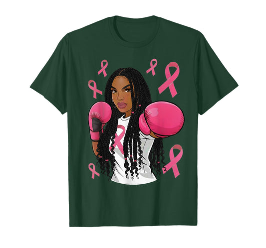 Women Black African American Breast Cancer Afro Pink Ribbon T-Shirt