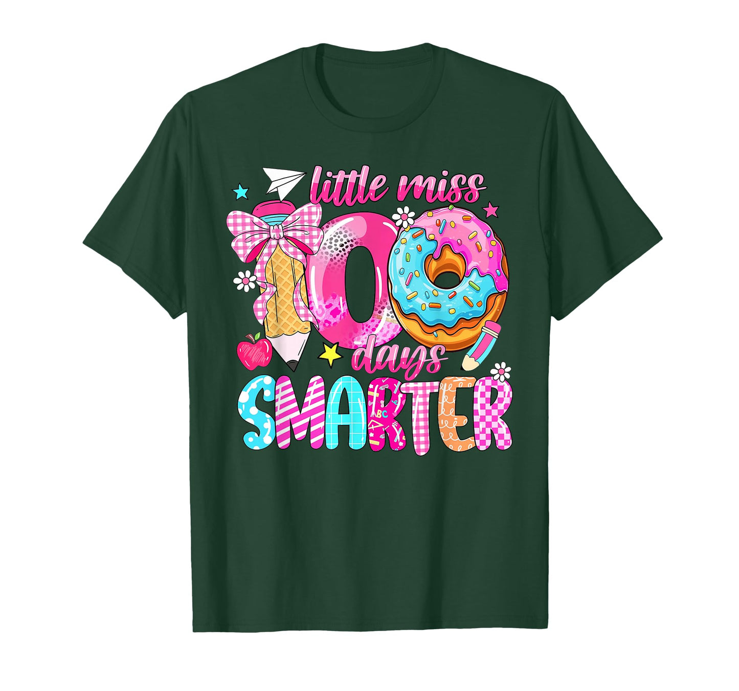 Little Miss 100 Days Smarter Donut 100 Days of School Girl T-Shirt