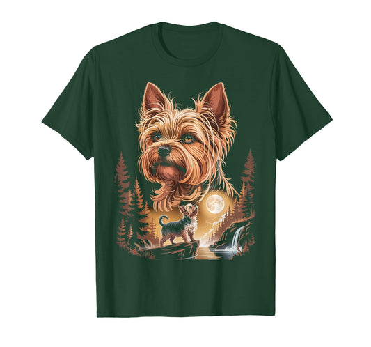 Yorkie Dog Howling at Full Moon Forest Night T-Shirt