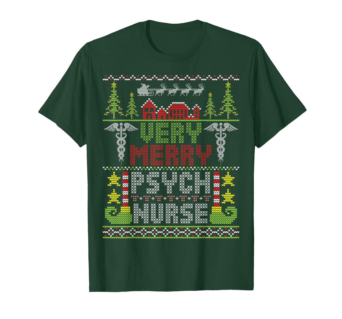 Very Merry Psych Nurse Christmas Ugly Sweater Holiday Vibes T-Shirt