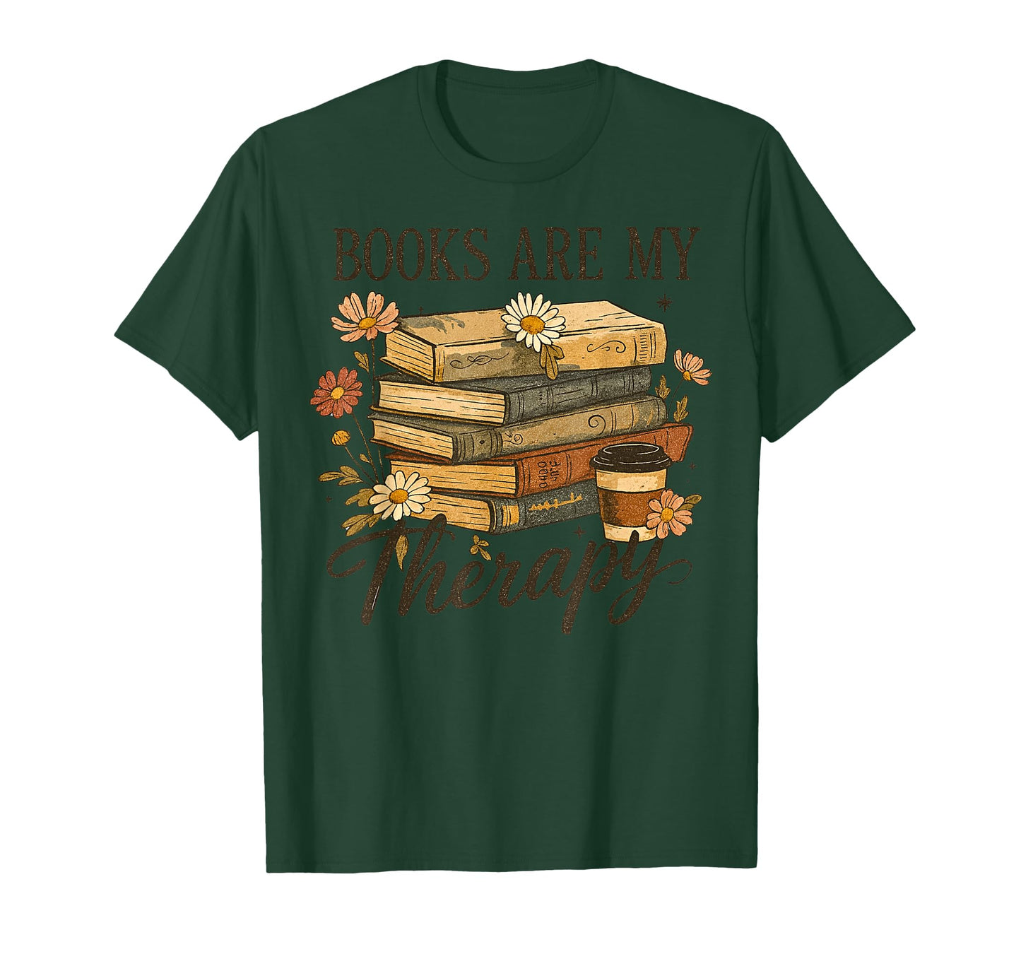 Books are My Therapy Vintage Book Lover Daisy Art T-Shirt