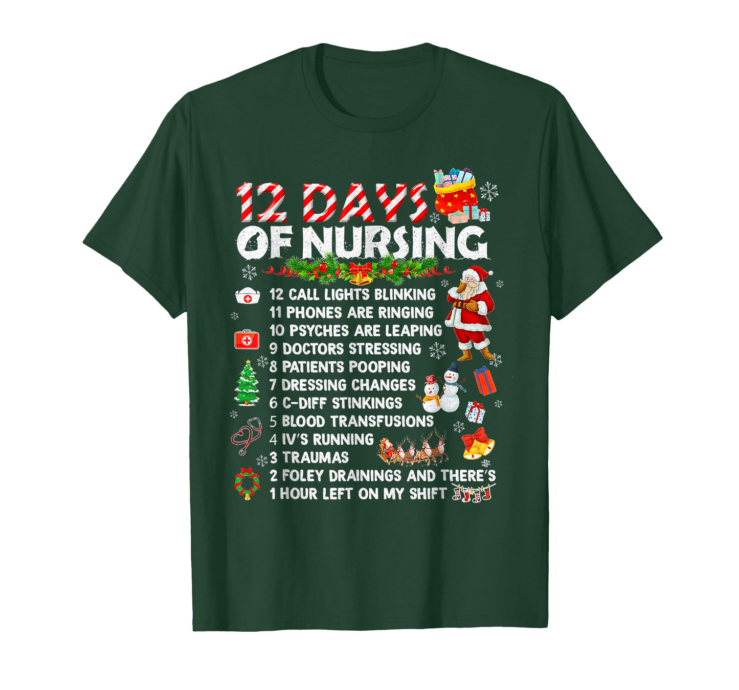 Nurses Merry Christmas Funny 12 Days of Nursing Xmas Women T-Shirt