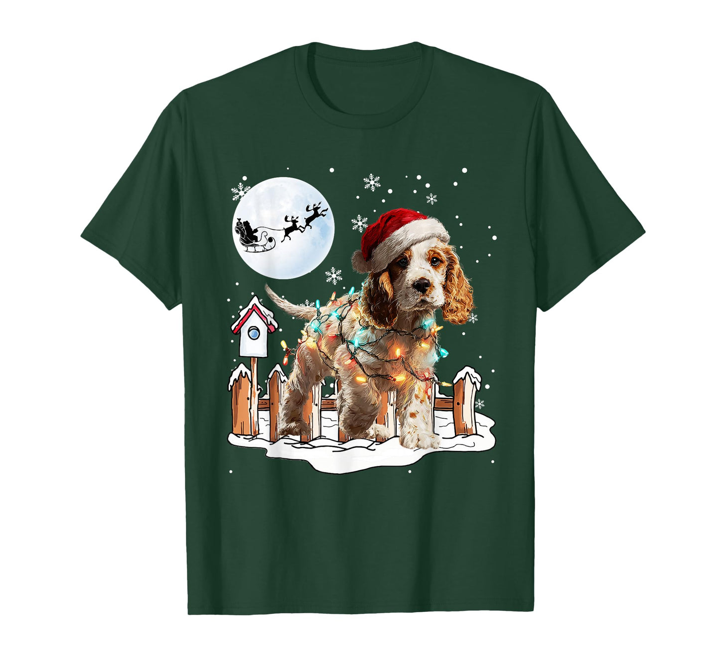 Cute Funny Cocker Spaniel Christmas Lights Santa Hat Holiday T-Shirt
