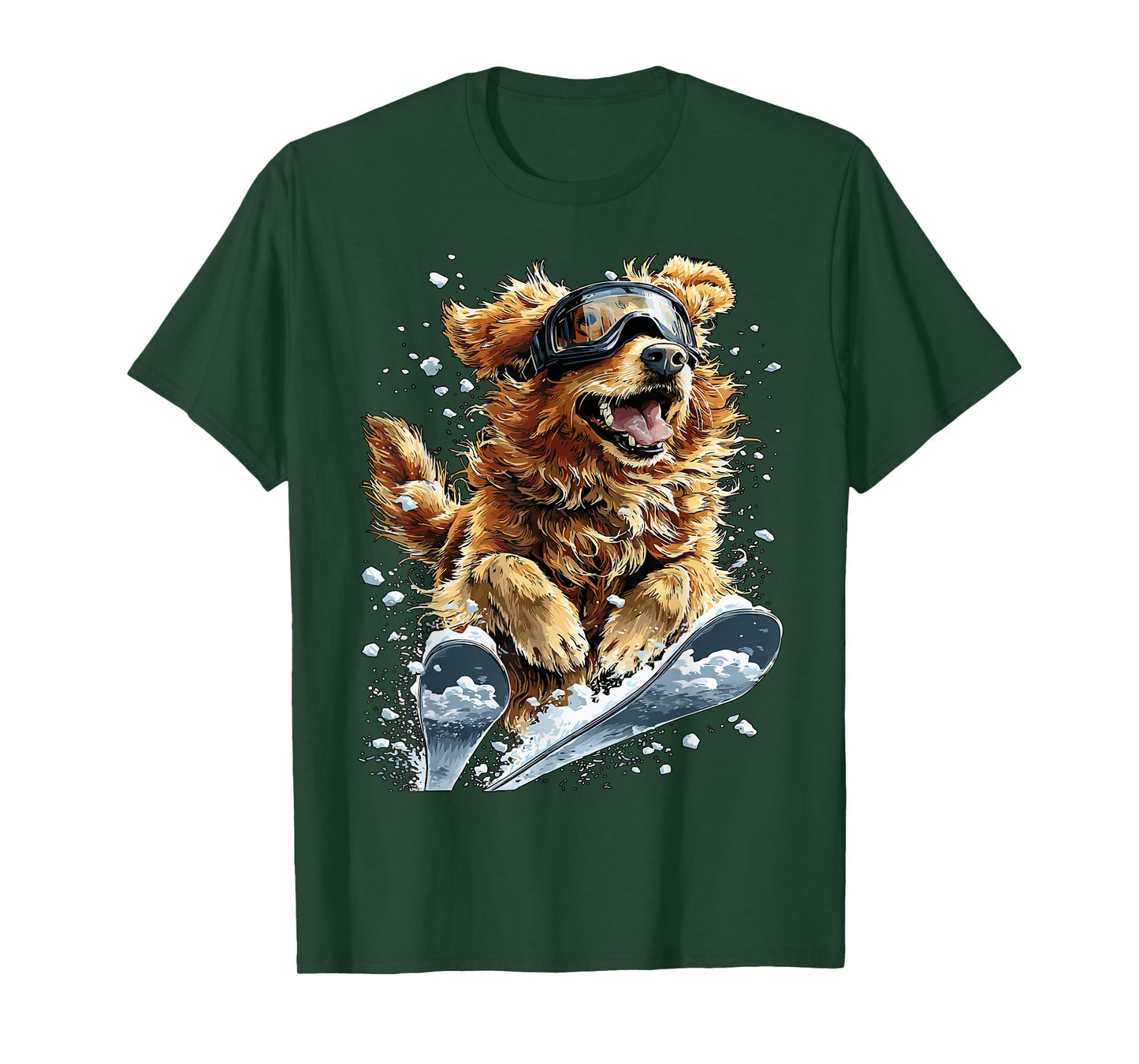 Skiing Golden Retriever in Snow Snowflakes Snowy Winter Dog T-Shirt