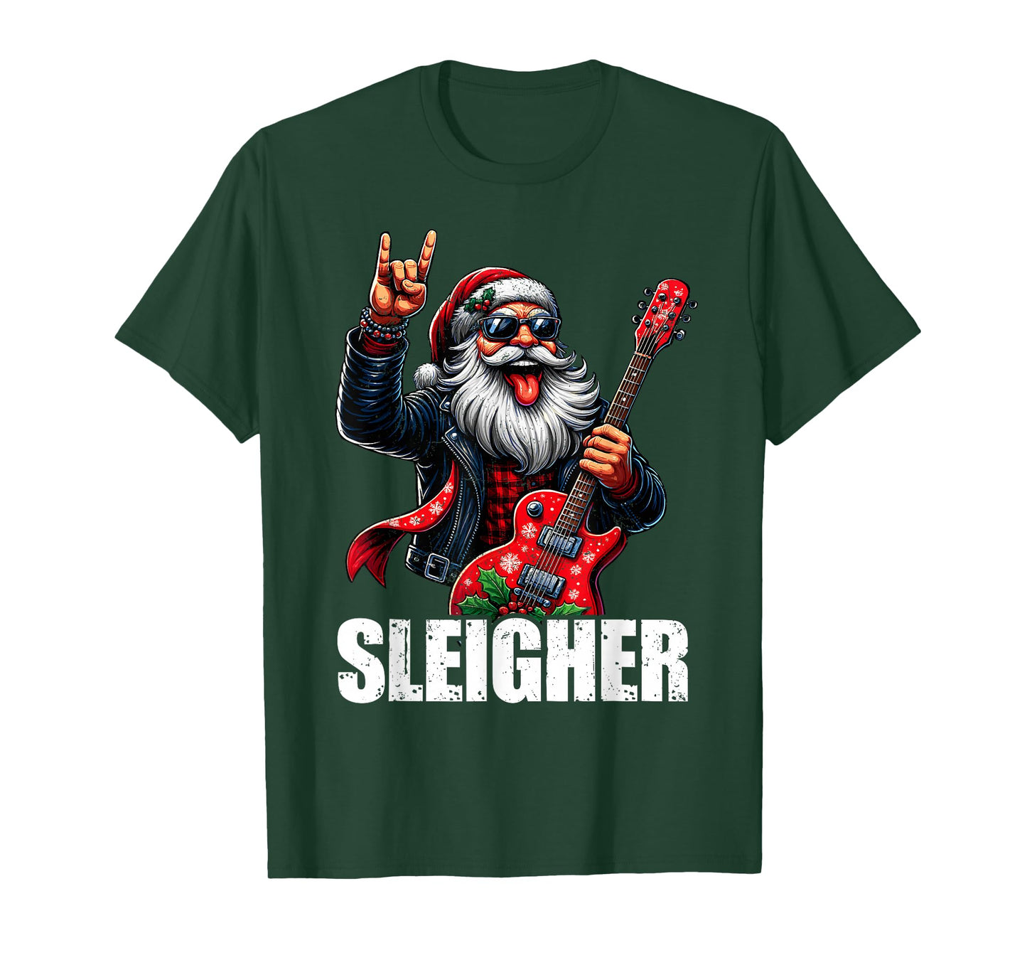 Sleigher Vintage Santa Guitar Rock On Christmas Xmas Men T-Shirt