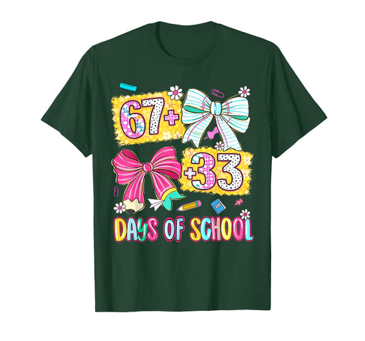 67+33 Days of School Coquette Bow 100 Days Teachers T-Shirt