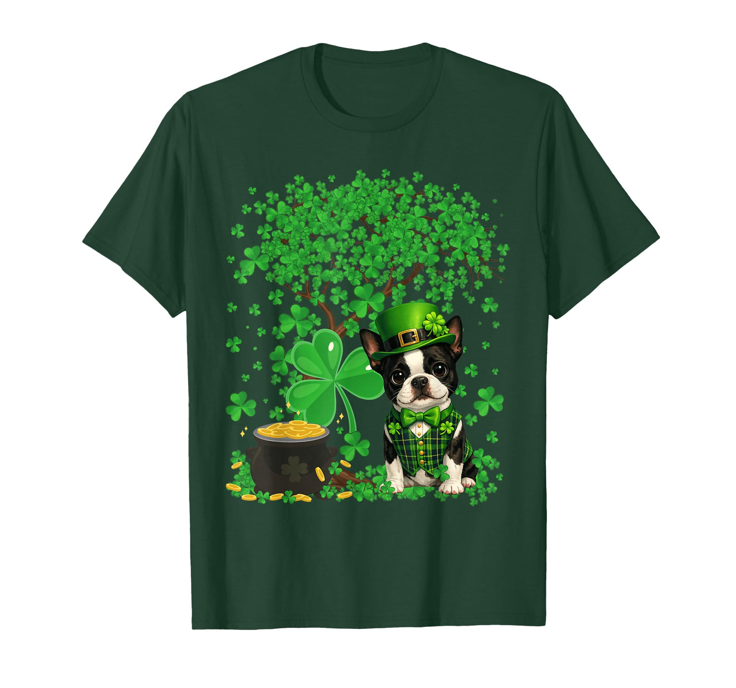 Funny Boston Terrier Dog Shamrock St Patrick's Day T-Shirt