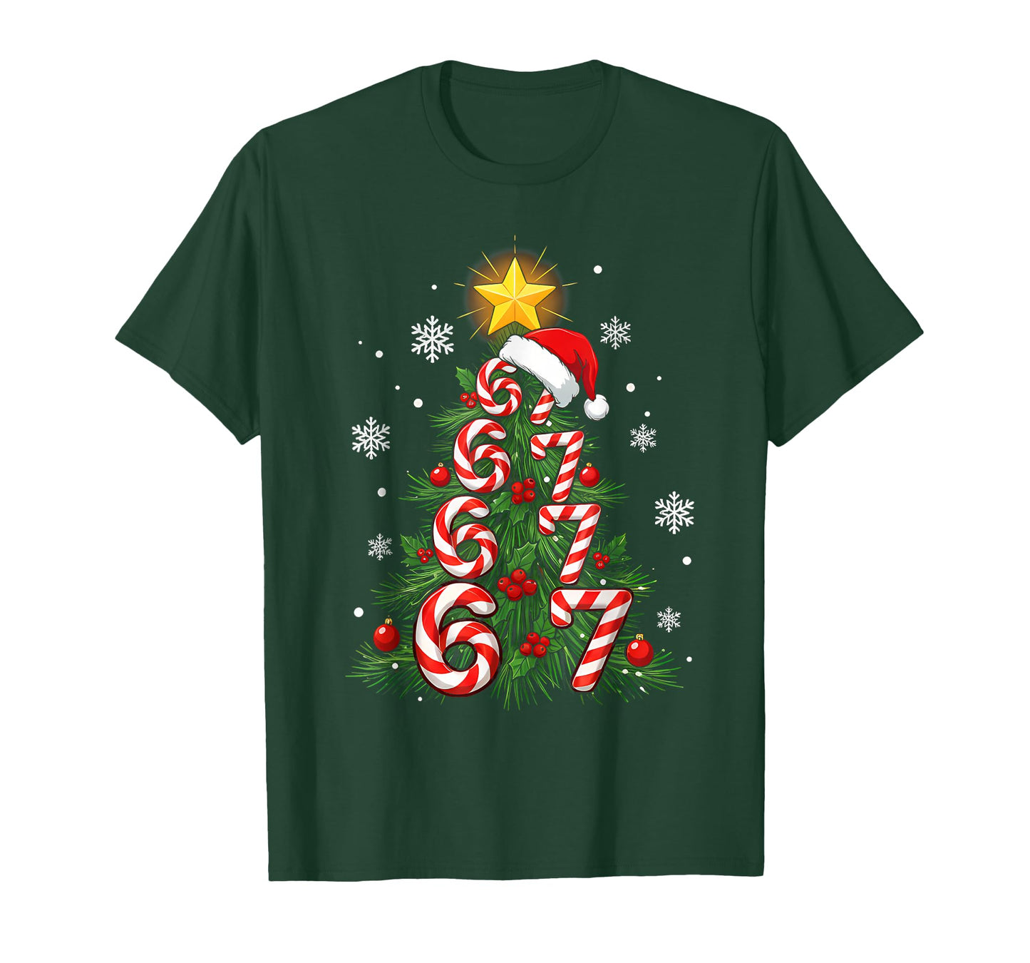 67 Christmas Tree Candy Cane Holiday Six Seven Meme Xmas T-Shirt