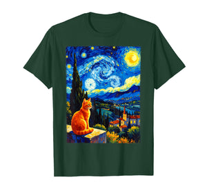 Van Gogh Starry Night Cat,Cat Mom, Cat Dad T-Shirt