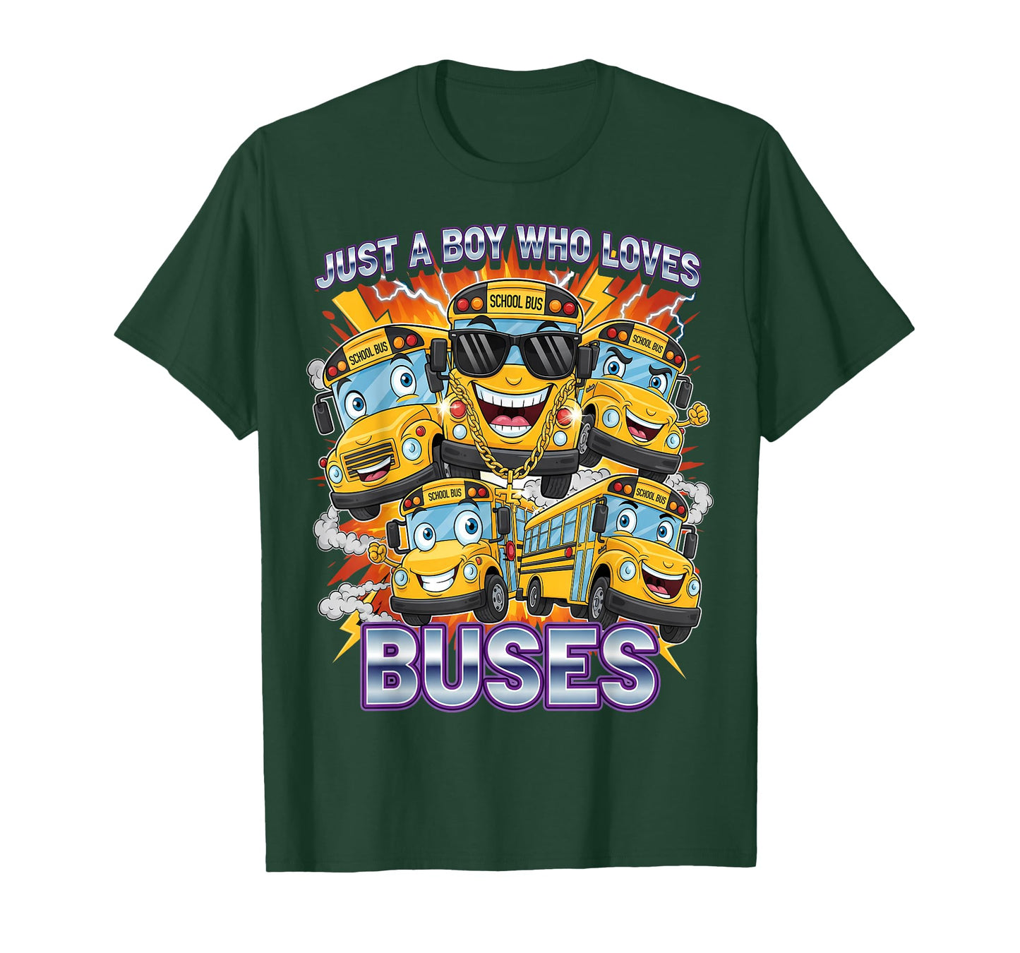 Just a Boy Who Loves Buses Bootleg School Bus Kids Boys T-Shirt