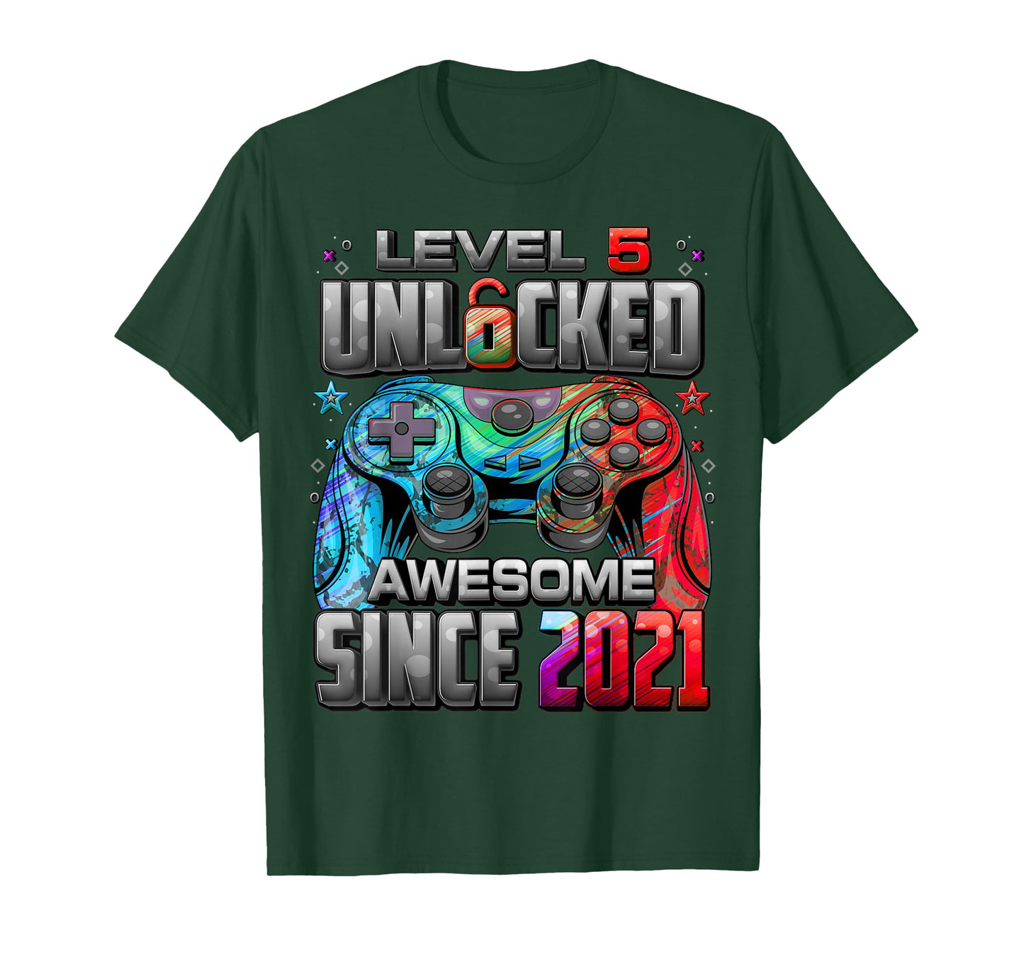 Level 5 Unlocked Awesome Since 2021 5th Birthday Gaming T-Shirt