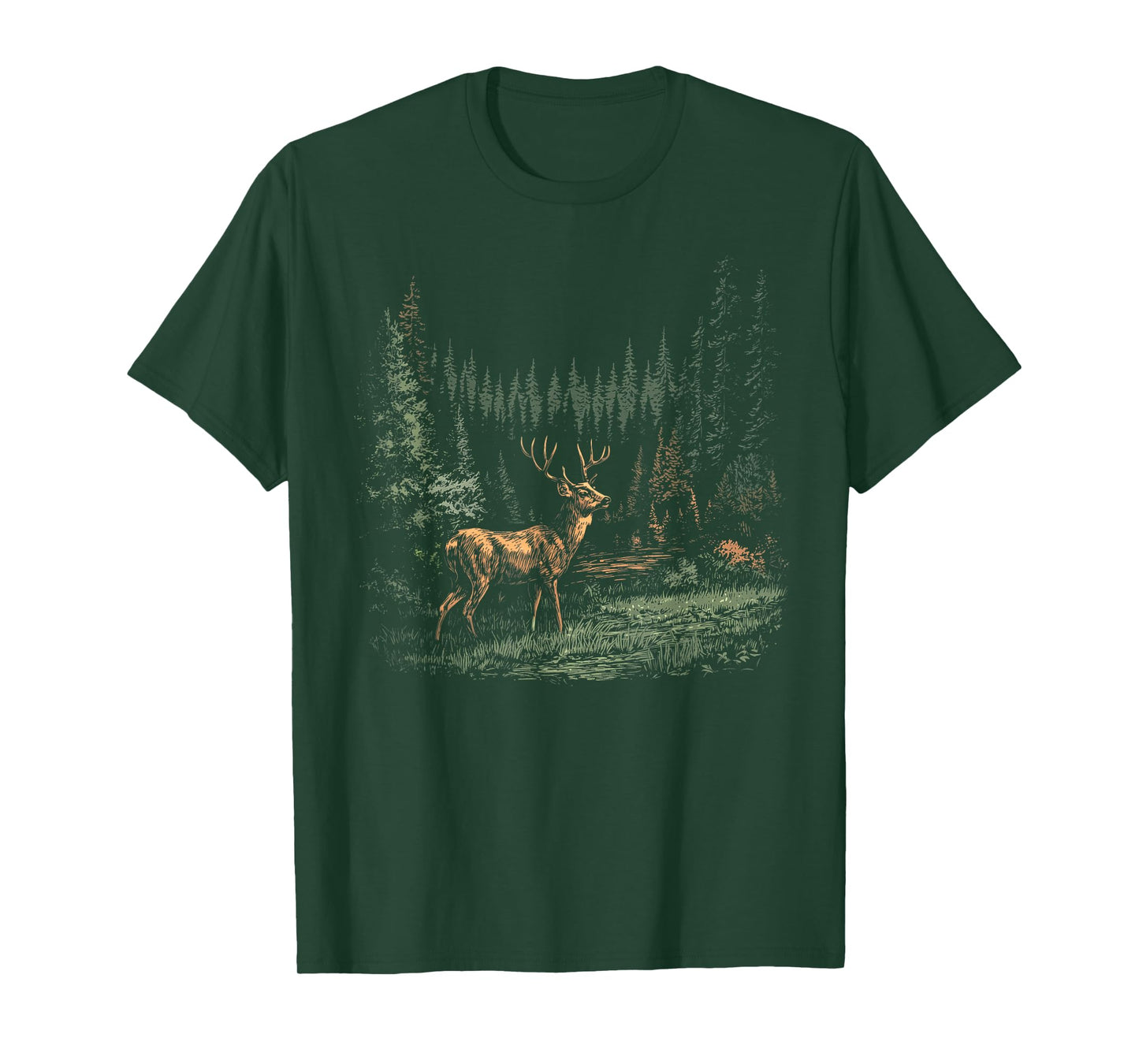 Deer Forest Rustic Landscape T-Shirt