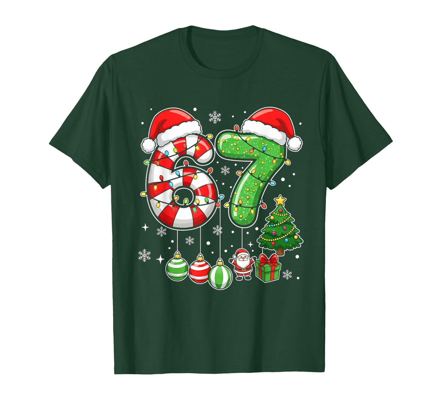 Funny Six Seven 67 Christmas Candy Cane Santa 6 7 Meme T-Shirt