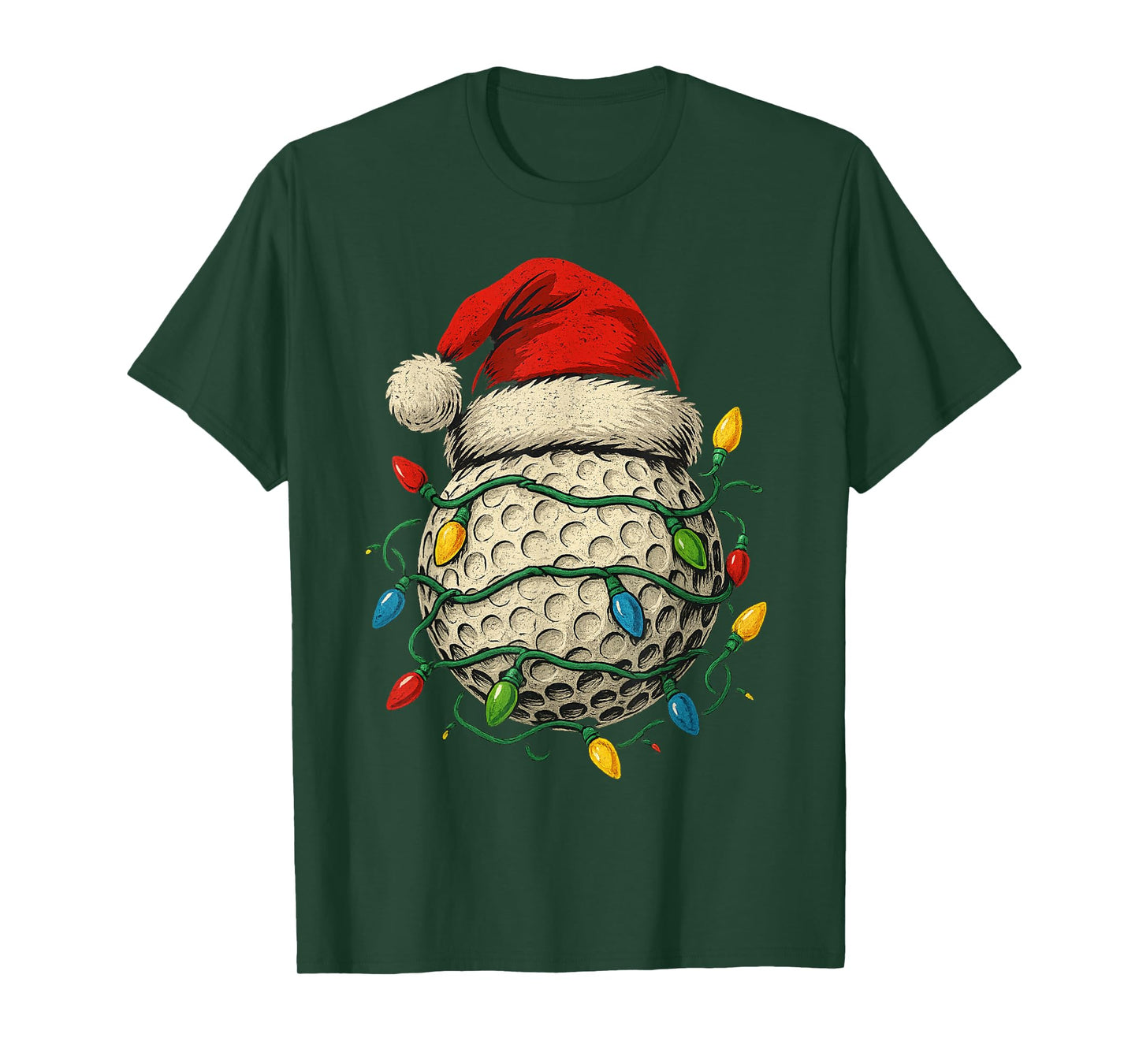 Golf Ball Santa Hat Christmas Golfing Xmas Lights T-Shirt