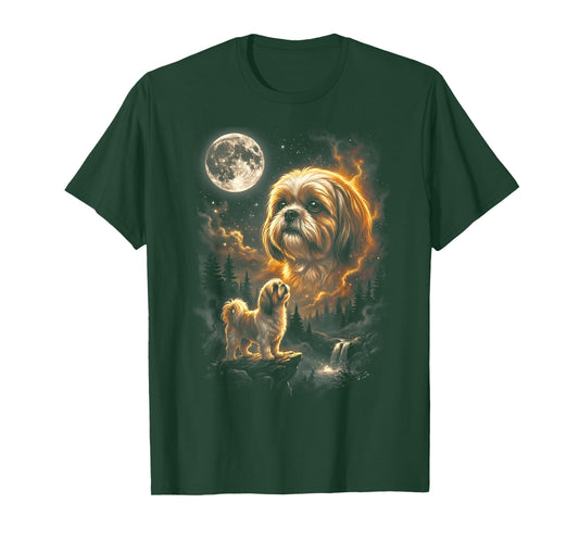 Shih Tzu Howling to The Moon Retro Vintage 90s Funny Dog T-Shirt