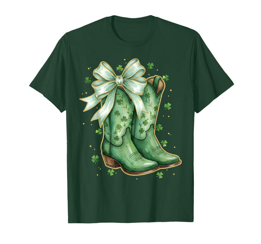 Coquette Bow St Patricks Day Western Cowboy Boots Cowgirl T-Shirt