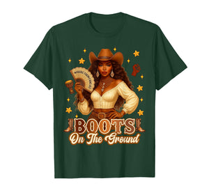 Boots On The Ground Black History Cowgirl Where Them Fans At T-Shirt