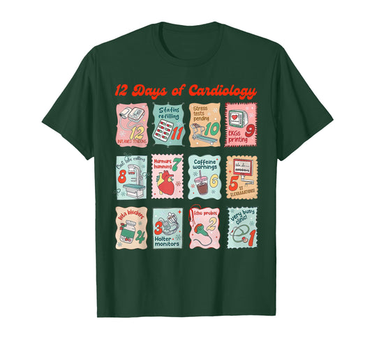 12 Days of Cardiology Christmas Cardiac Nurse Heart Anatomy T-Shirt