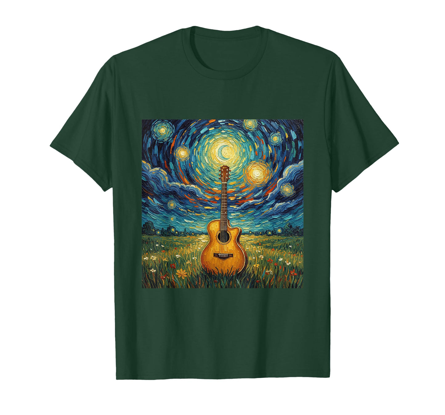 Starry Night Music Artist Graphic Acoustic Guitar T-Shirt