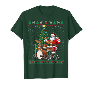 Santa Claus Playing Drums Christmas Funny Ugly Sweater T-Shirt