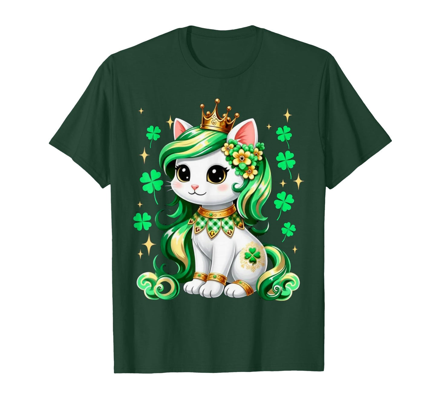 Cute Cat Shamrock St Patricks Day Girls Kids Women's T-Shirt