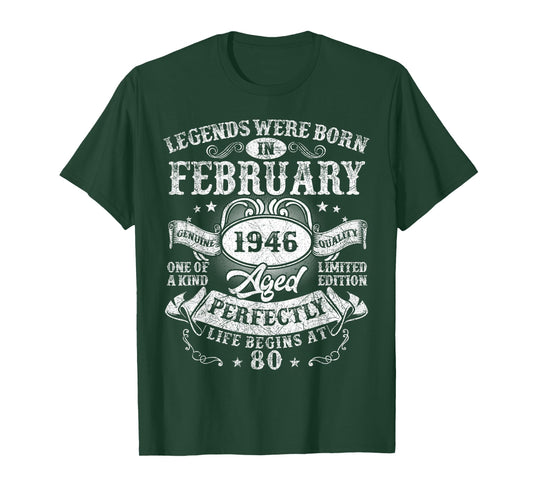 80 Years Old Legend February 1946 Vintage 80th Birthday Men T-Shirt