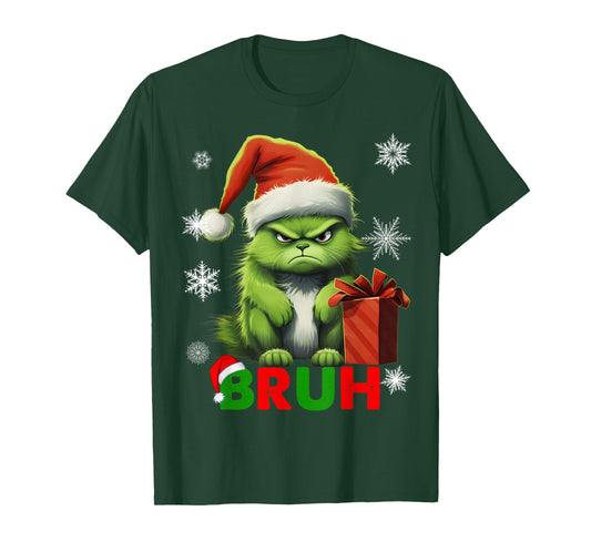 Cat Christmas Bruh Funny Xmas Y2K Meowy Cat Lovers Santa Hat T-Shirt