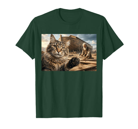 Funny Cat Helping Noah Build The Ark Christian Bible Humor T-Shirt