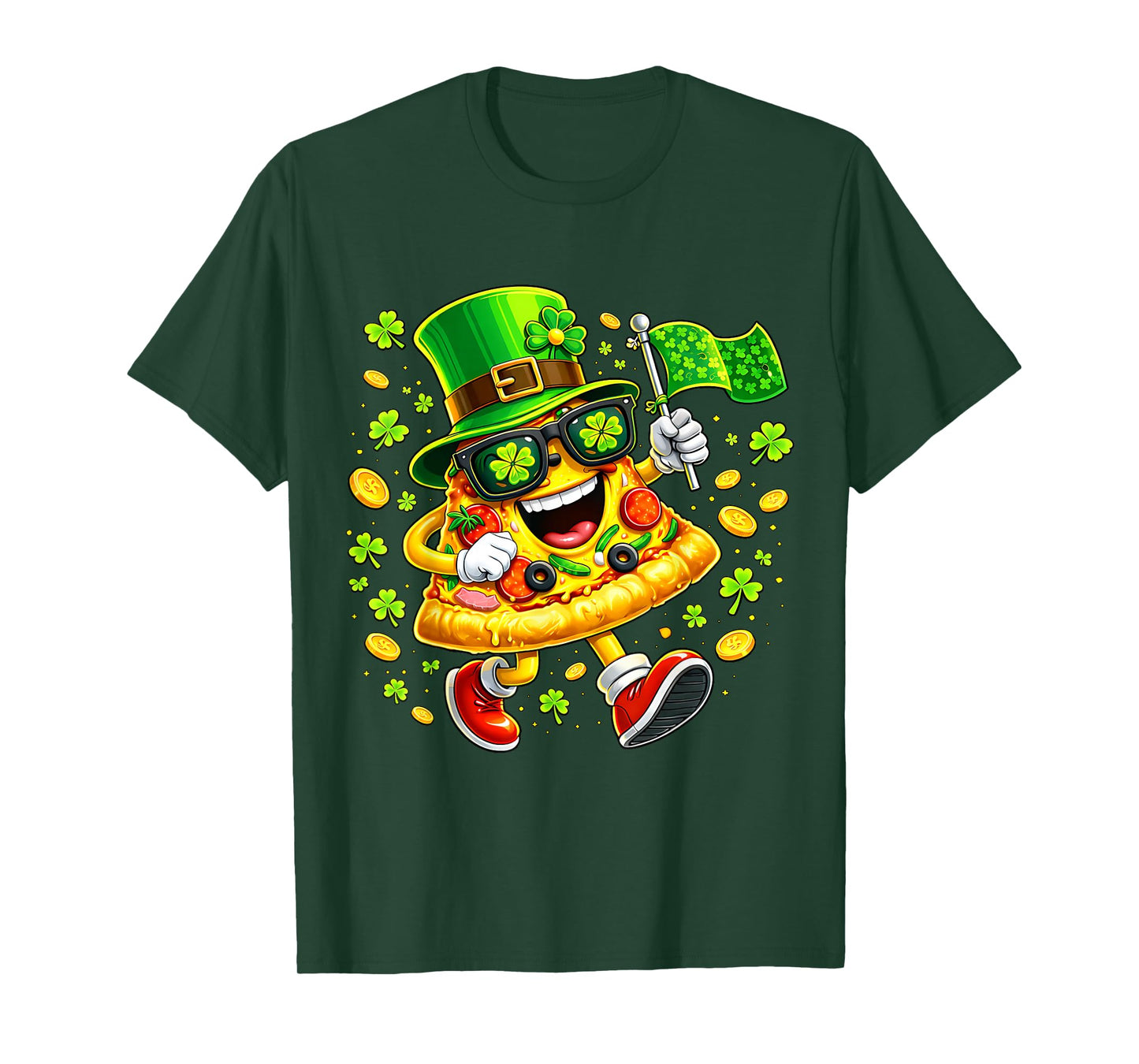 St Patrick’s Day Lucky Pizza Shamrock Leprechaun Hat Irish T-Shirt