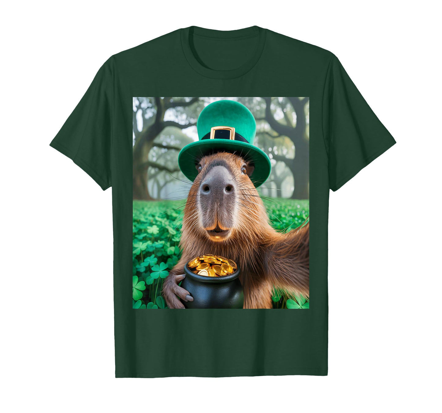 Cute Capybara Holding Gold Pot Design Funny St Patrick’s Day T-Shirt