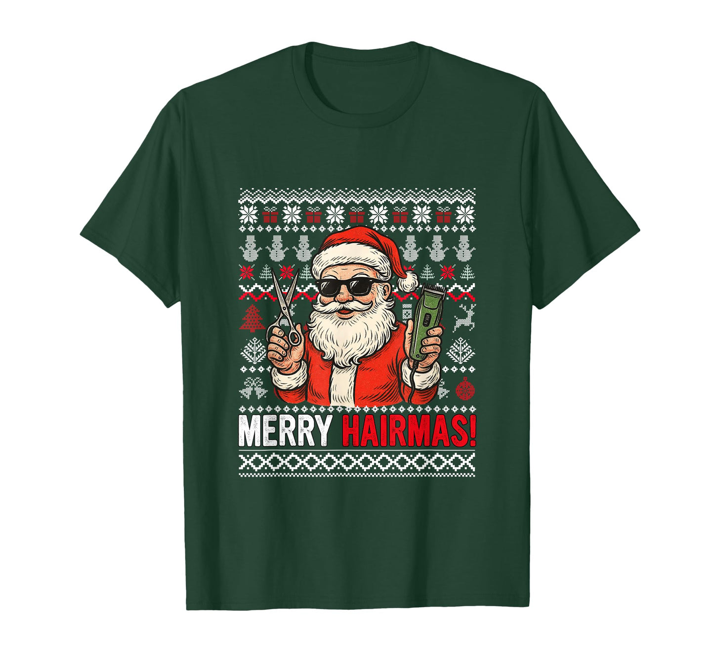 Merry Hairmas Christmas Sweater Santa Sunglasses Hairstylist T-Shirt