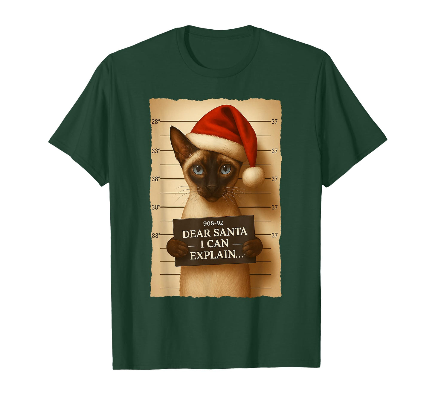 Funny Christmas Cat- Cute Siamese Santa Hat Tee T-Shirt