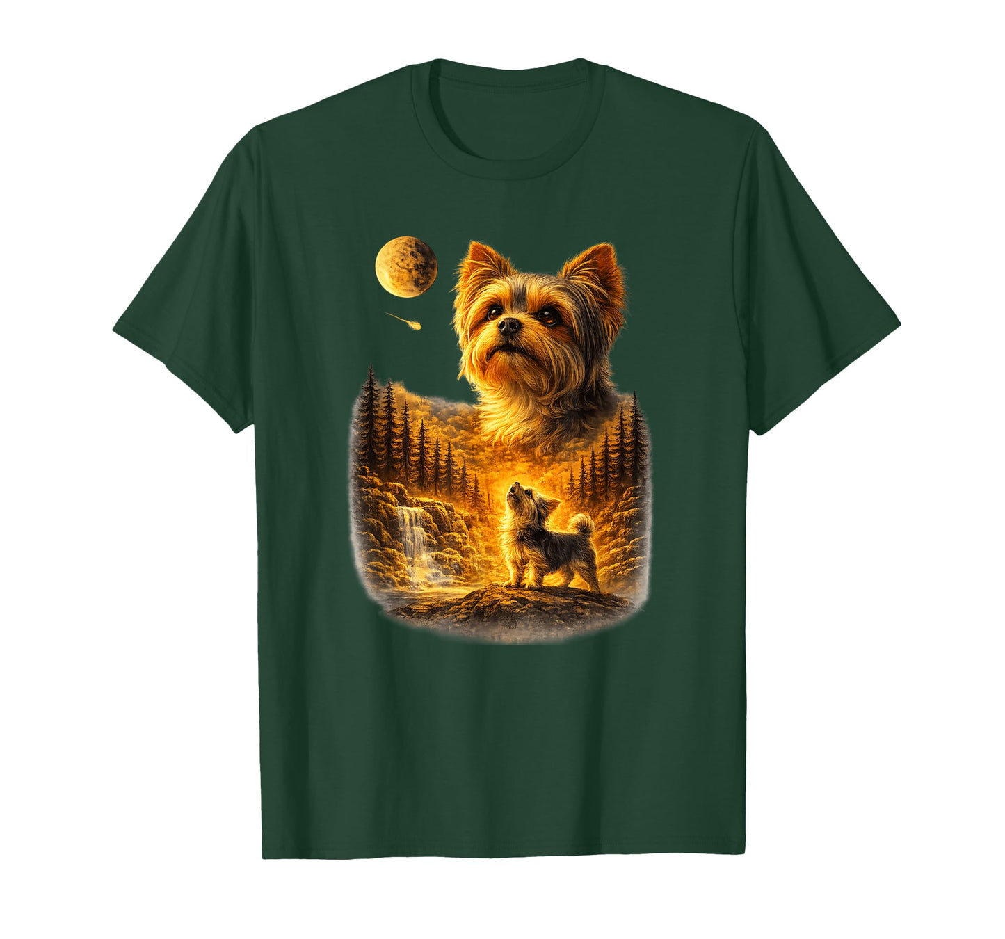 Yorkshire Terri Howling to The Moon Vintage 90s Retro Animal T-Shirt