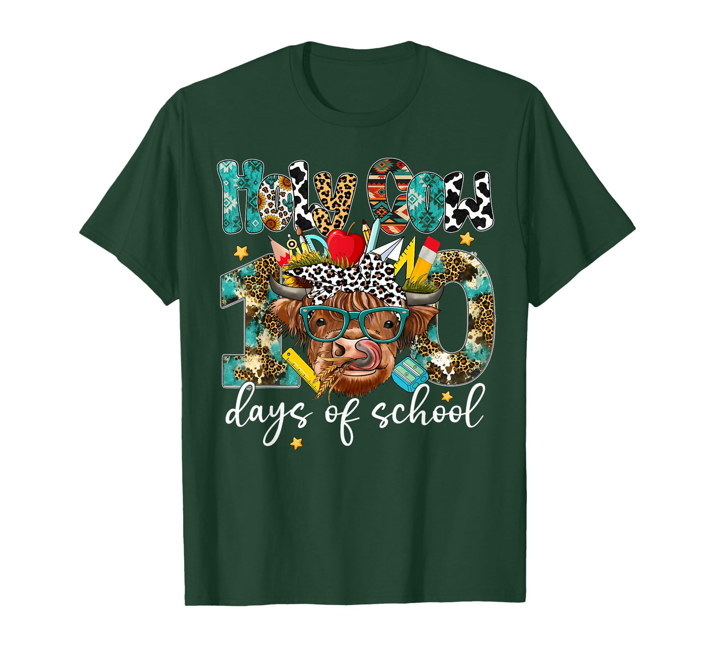 Cute Highland Cow Holy Cow 100 Days of School Teachers Kids T-Shirt