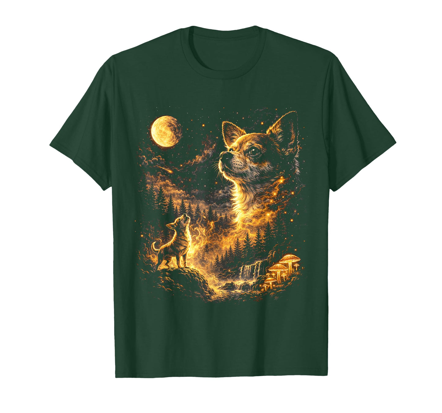 Funny Chihuahua Howling at The Moon Mystical Art T-Shirt