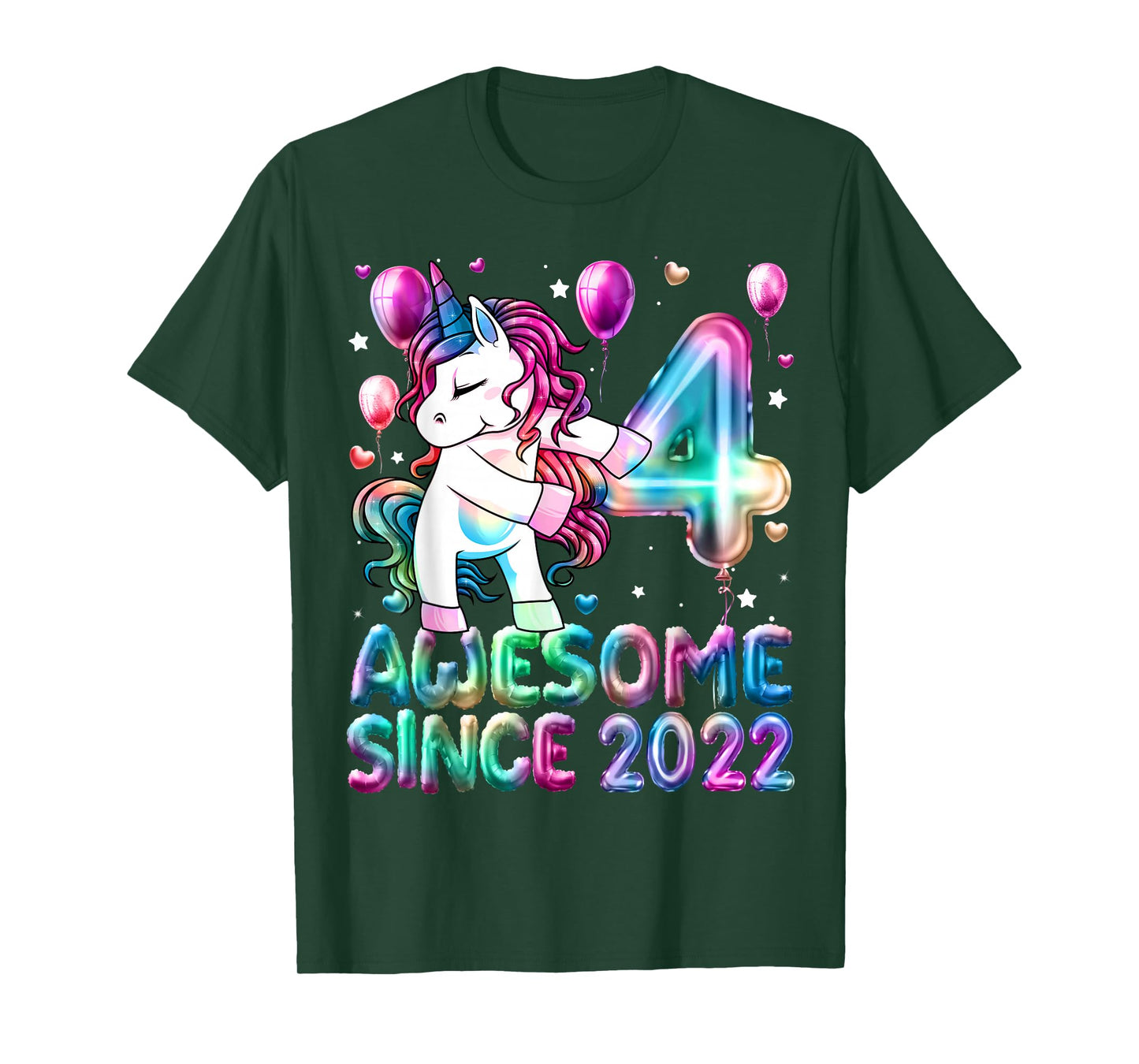 4 Year Old Girl Awesome Since 2022 Unicorn 4th Birthday Girl T-Shirt