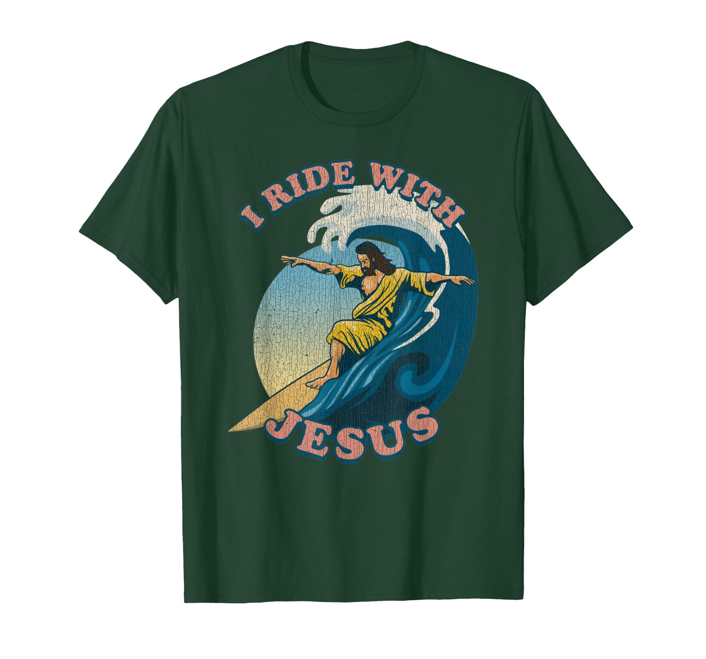 Vintage I Ride with Jesus Surfing Jesus T-Shirt
