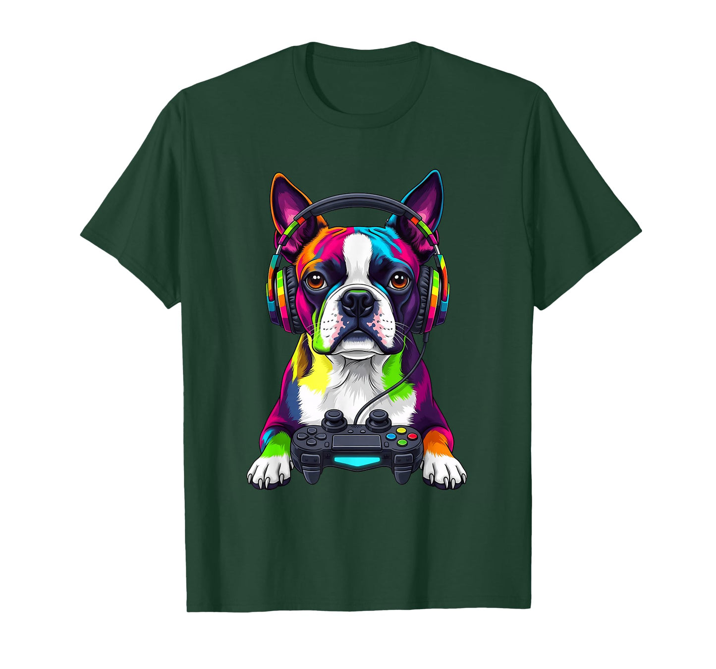 Colorful Boston Terrier Video Game Gamer Dog Zoo Design T-Shirt
