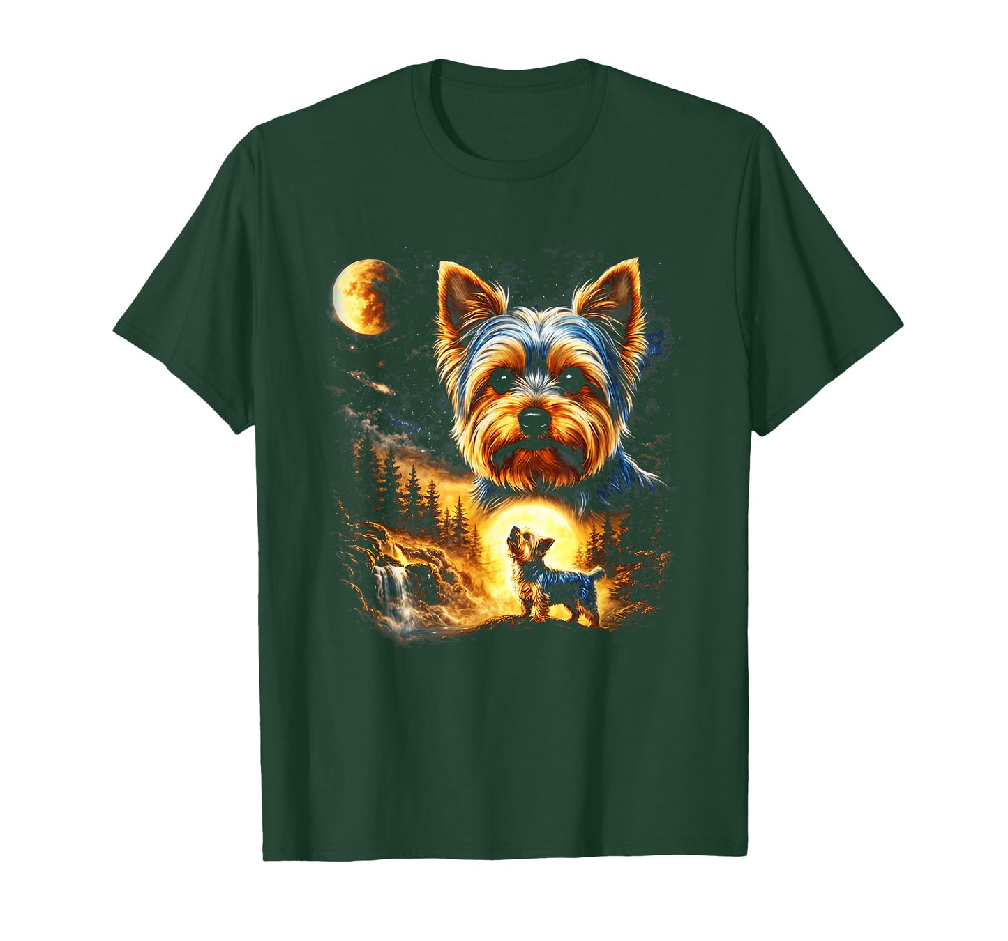 Yorkie Howling to The Moon Vintage 90s Funny Dog Graphic T-Shirt