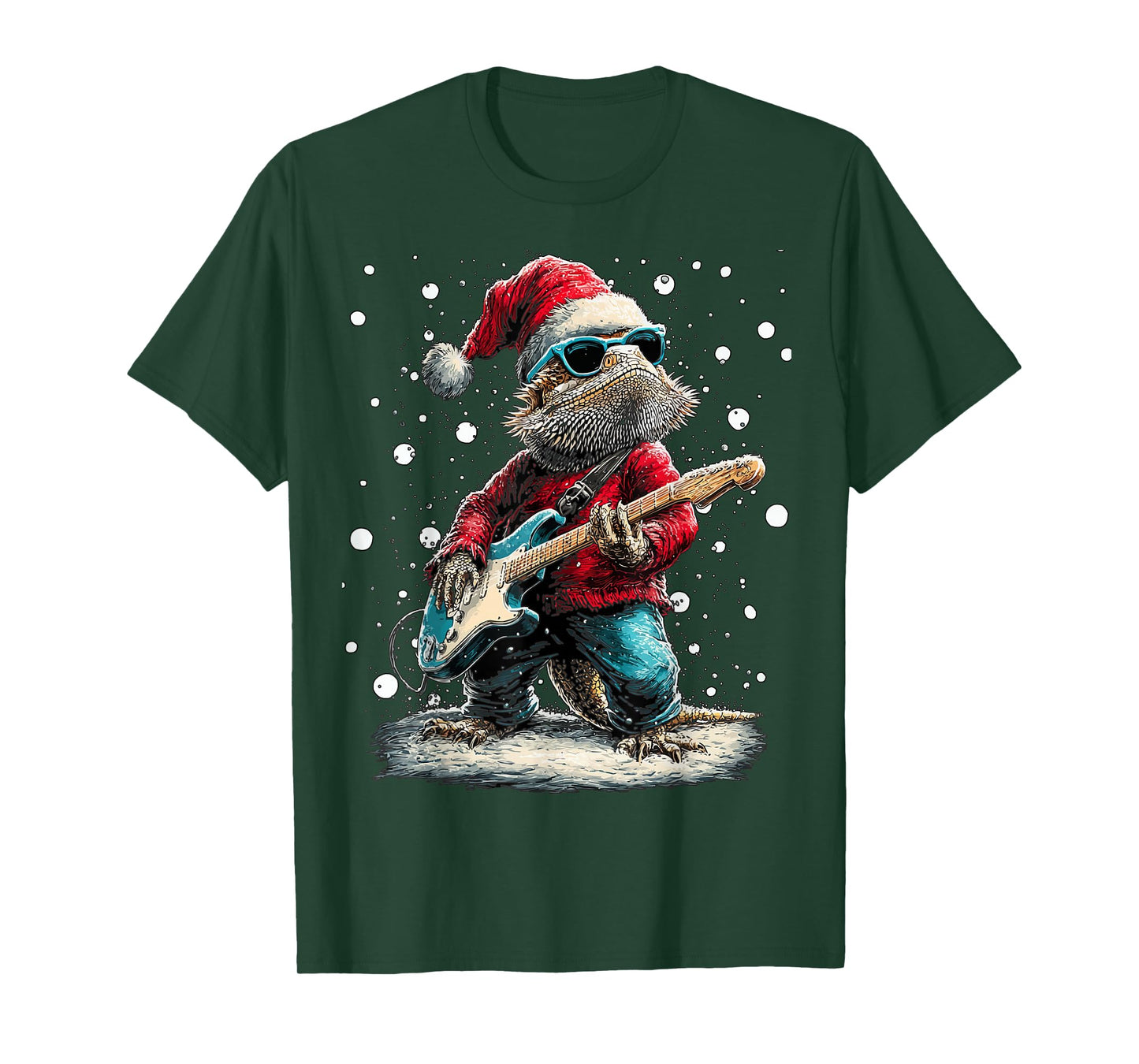 Christmas Bearded Dragon Playing Guitar Musician Animal T-Shirt