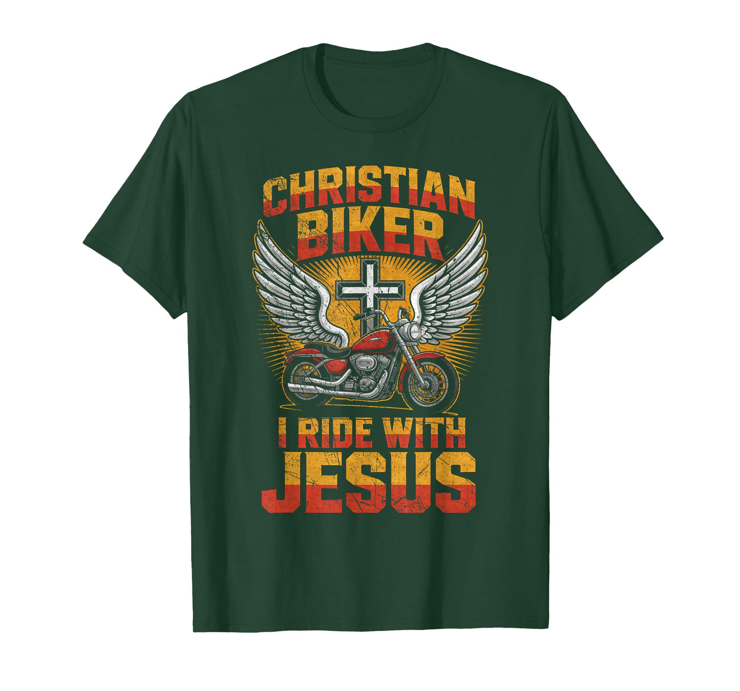 I Ride with Jesus, Christian Cross Biker Motorcycle Lover T-Shirt